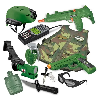 Дитячий Військовий набір із жилетом, автоматом, пістолетом, гранатою та каскою, ніж, окуляри, рація M012A M012A фото