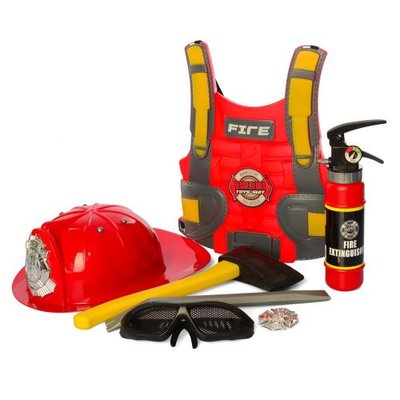Набір пожежника каска, жилет, сокира, вогнегасник, окуляри F015C  фото