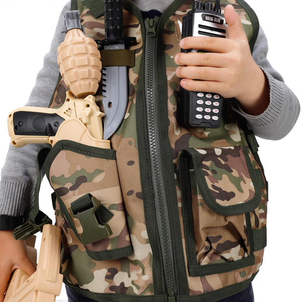 Детский Военный набор с жилетом, автоматом, пистолетом, гранатой и каской, нож, очки, рация D012 D012 фото